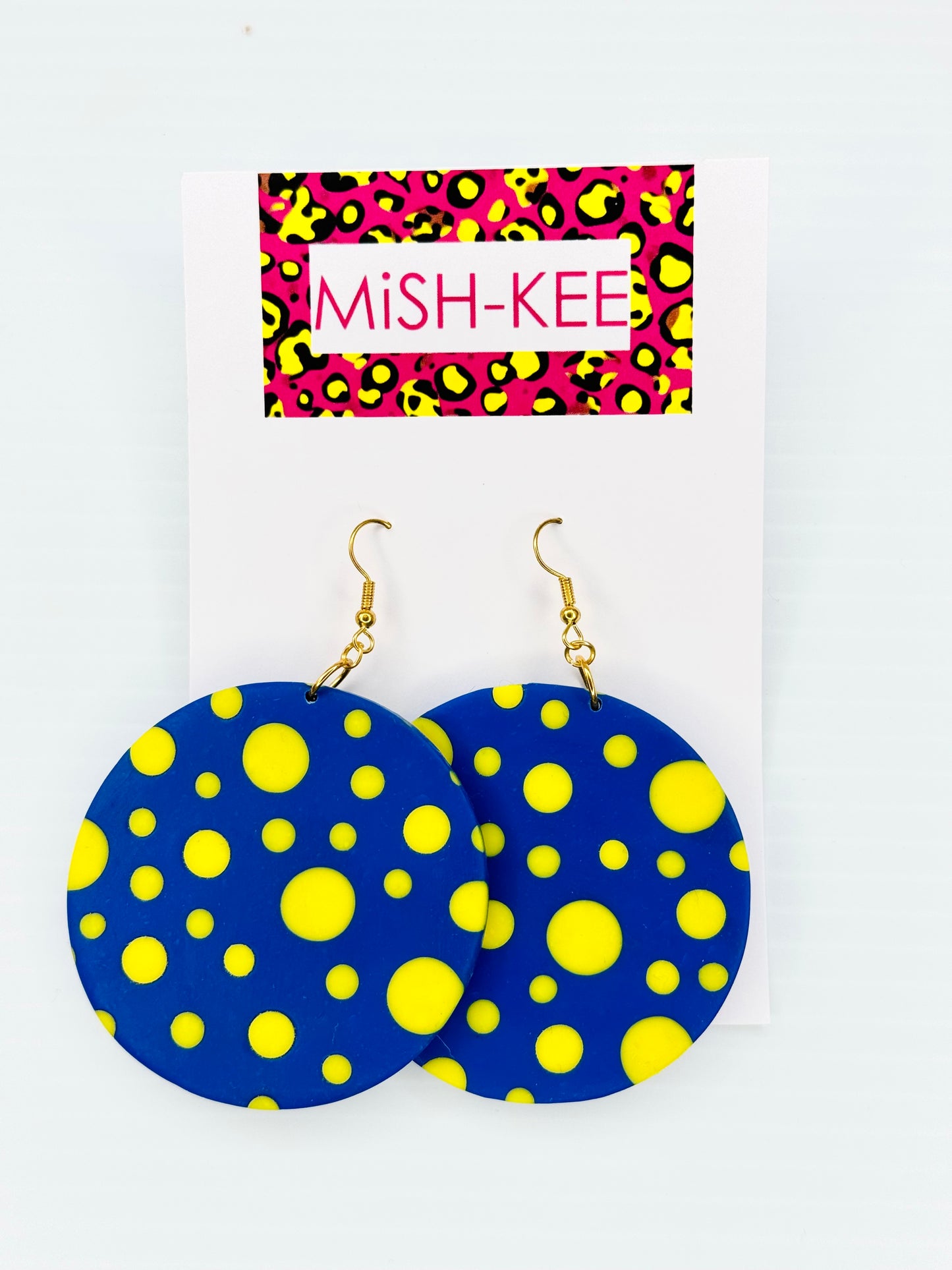 Maximalist Blue and Yellow Polka Dot Circle Earrings