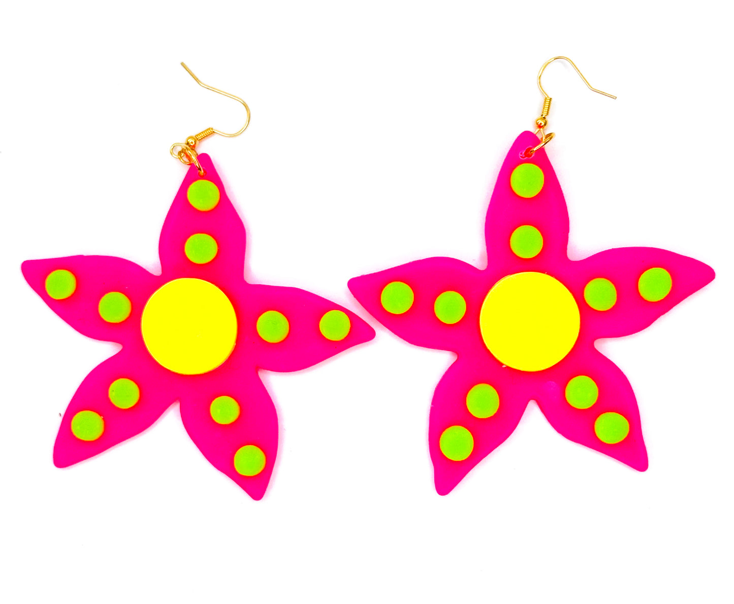 Maximalist Yayoi Inspired Flowers - Neon Pink and Yellow Flower Earrings Large