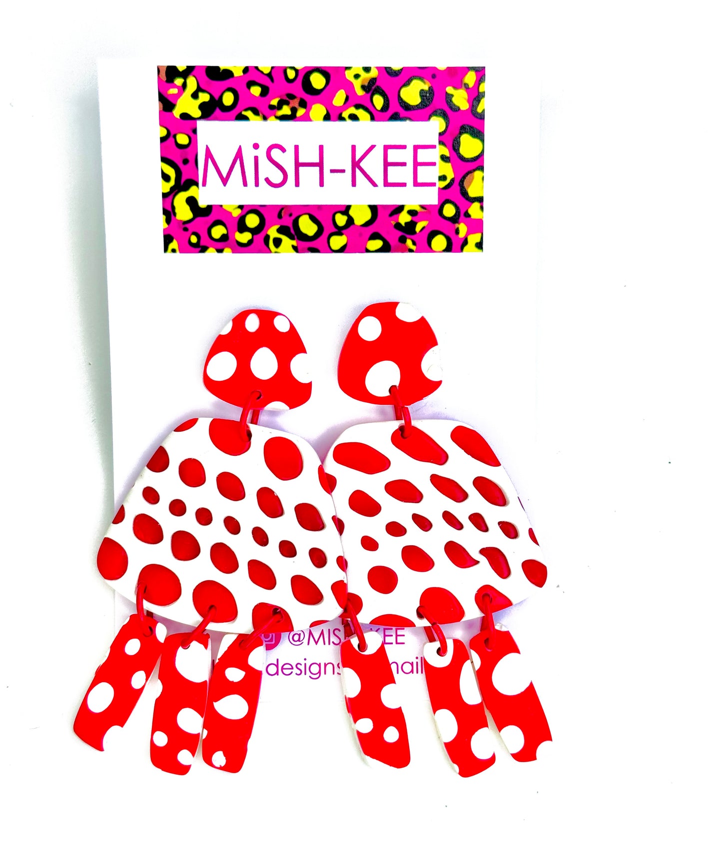 Maximalist Yayoi Infinity inspired earrings - Red with White Dots