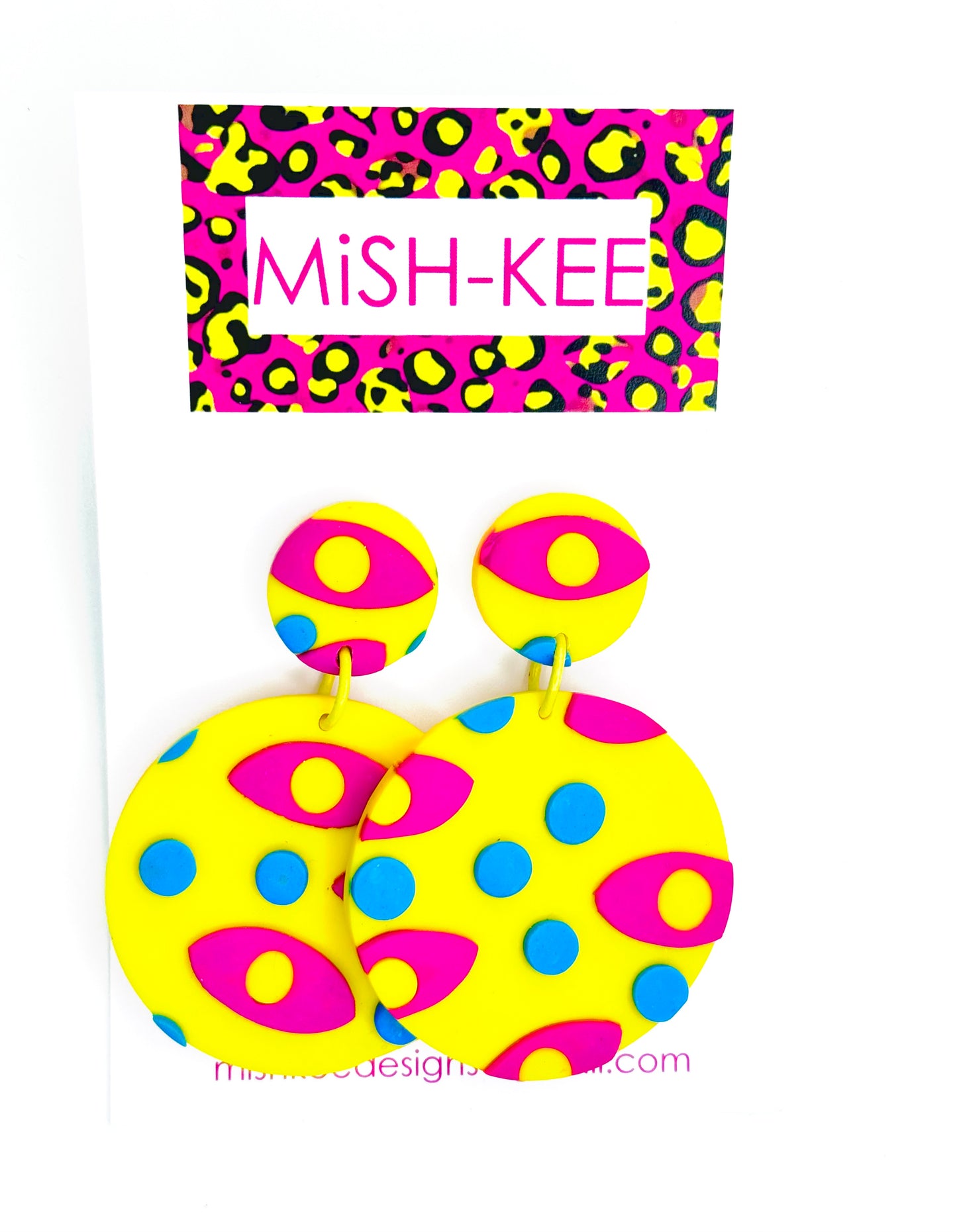 Maximalist Yayoi Inspired Eyes Earrings - Yellow with Magenta Drop Earrings