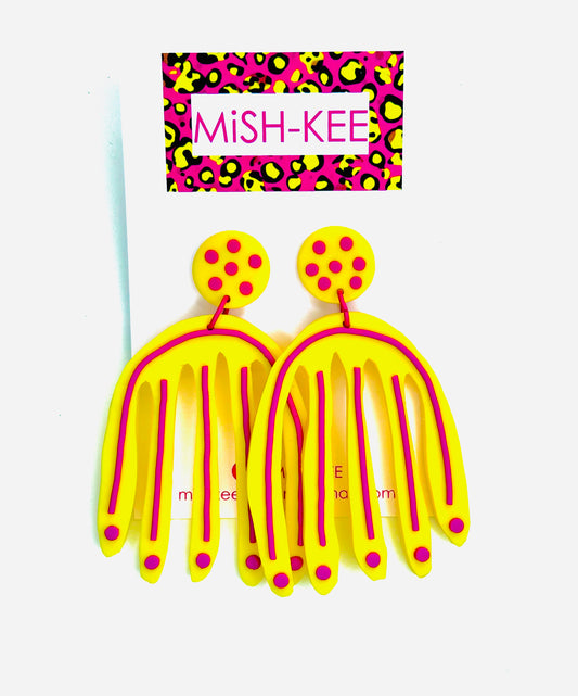 Maximalist Matisse Inspired earrings - Yellow and Magenta