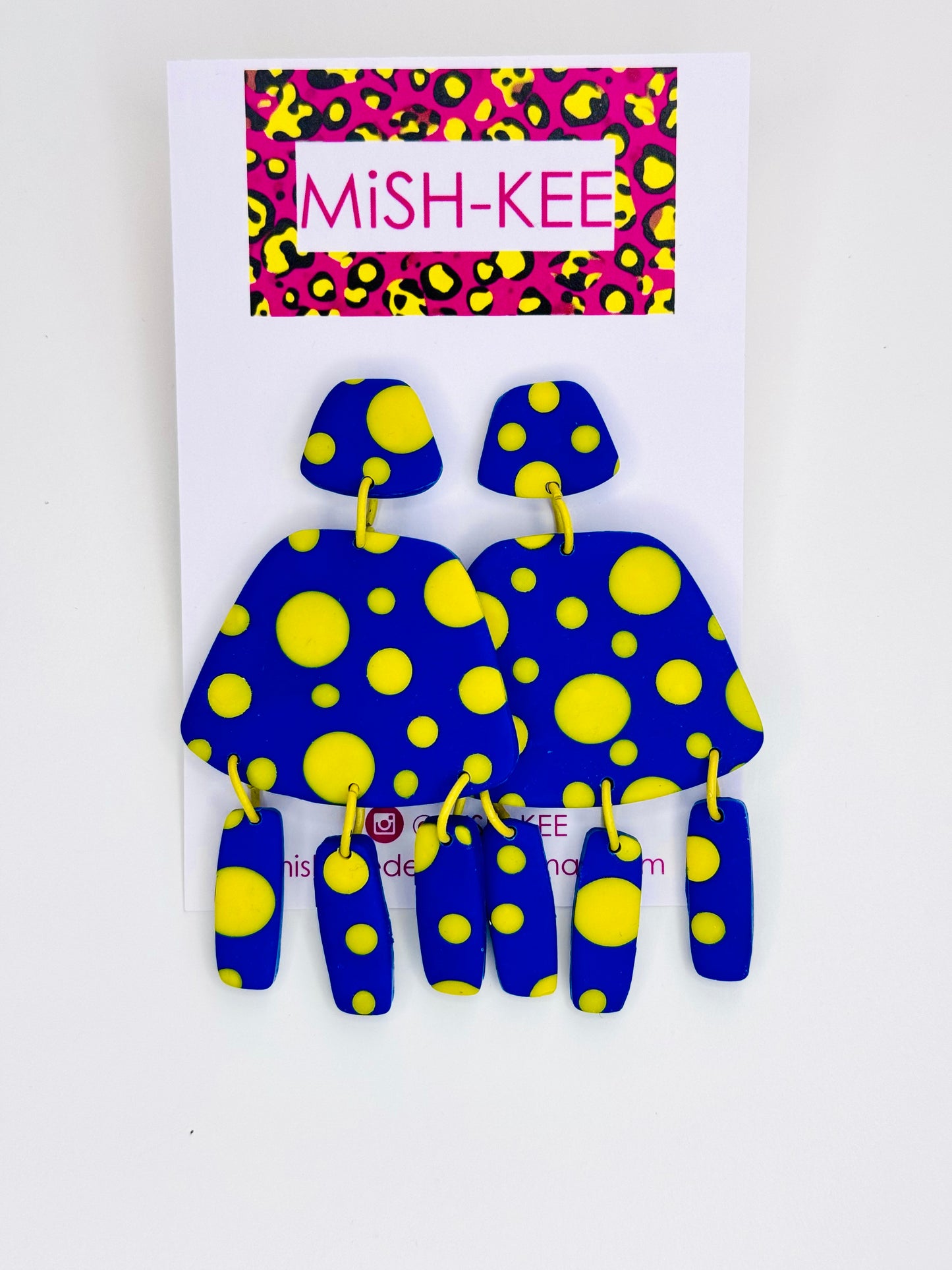 Maximalist Yayoi Infinity Inspired earrings - Blue and Yellow Dots