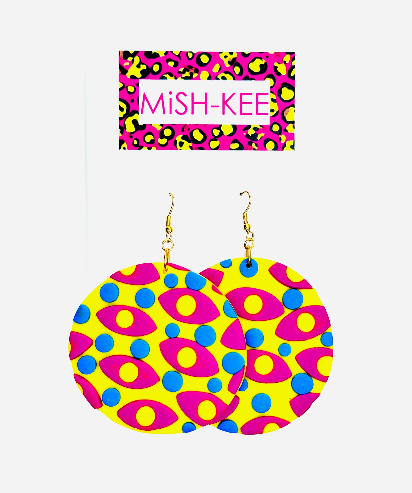 Maximalist Yayoi Inspired Eyes Earrings - Yellow with Magenta eyes