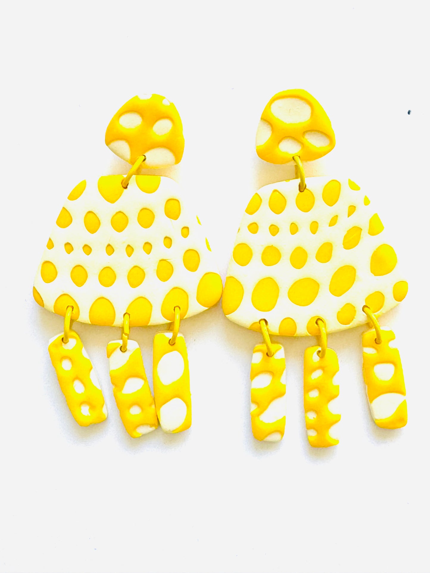 Maximalist Yayoi Infinity Inspired earrings - Yellow with  White Dots