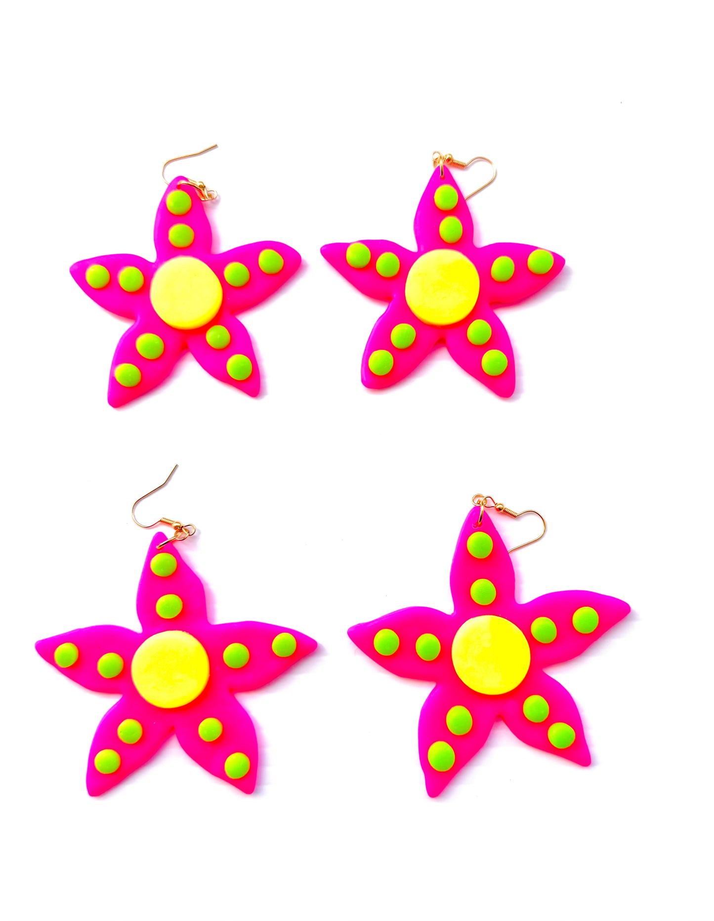 Maximalist Yayoi Inspired Flowers - Neon Pink and Yellow Flower Earrings Large