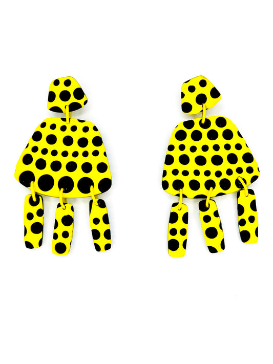 Maximalist Black and Yellow Polka Dot Earrings