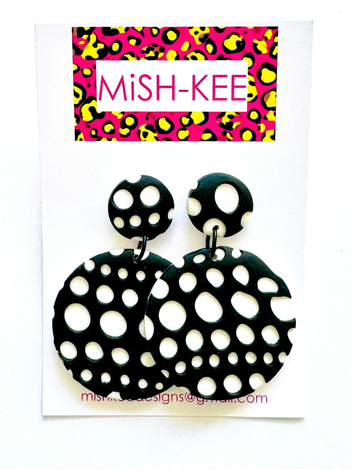 Maximalist Yayoi Infinity inspired Earrings - Black with White Polka Dots