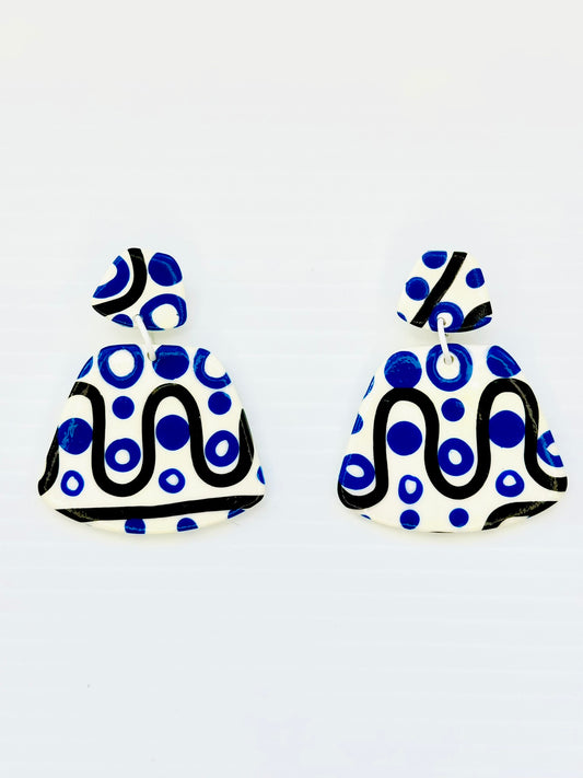 Retro Blue, white and black earrings