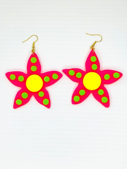 Maximalist Yayoi Inspired Flowers - Neon Pink and Yellow Flower Earrings small